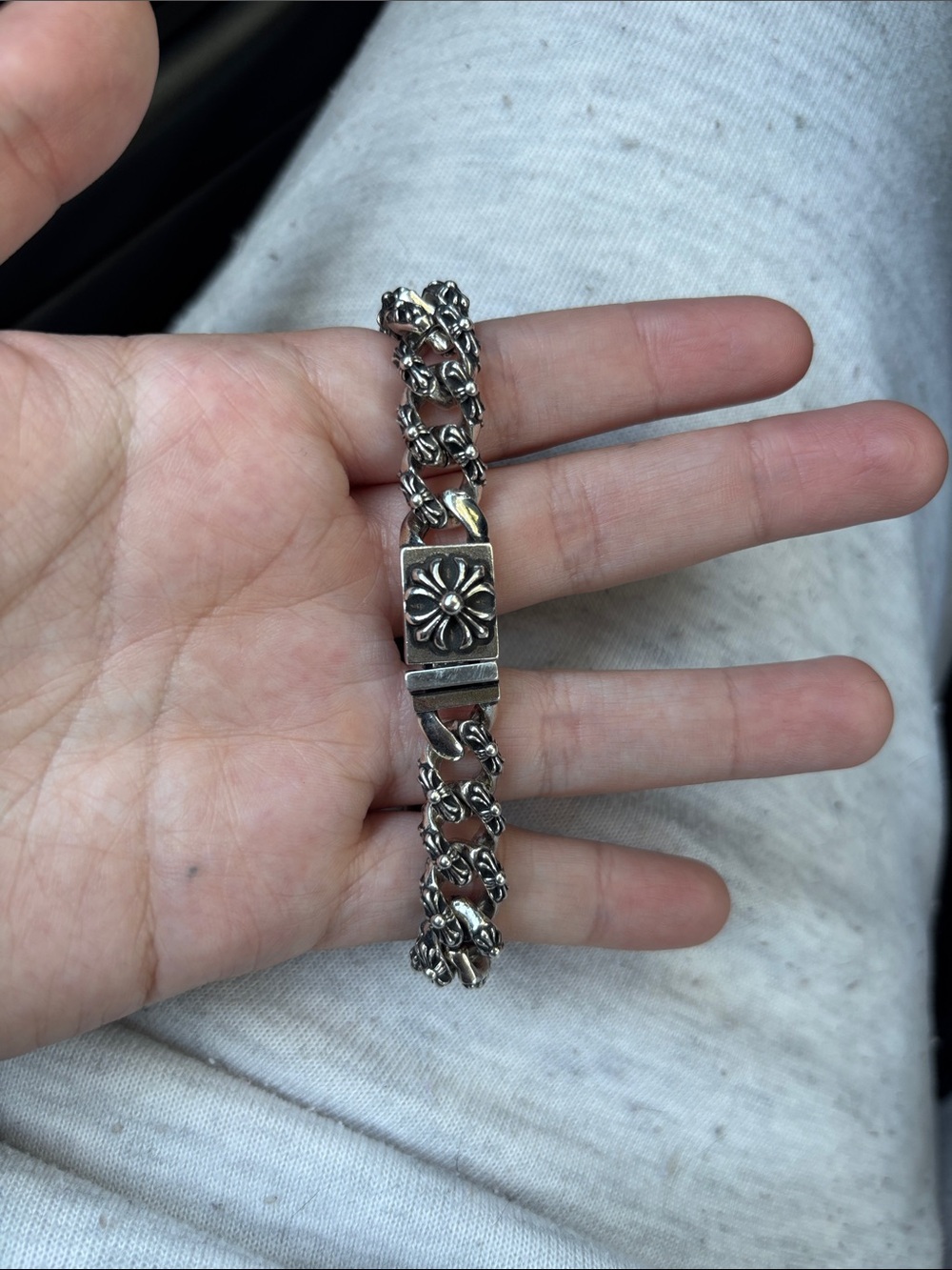Chrome Hearts Silver Floral Link Bracelet - Silver Tone